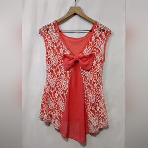 Julie's Closet Lace Embroidered Floral Bow Top Women's L Orange Fairy Artsy Y2K